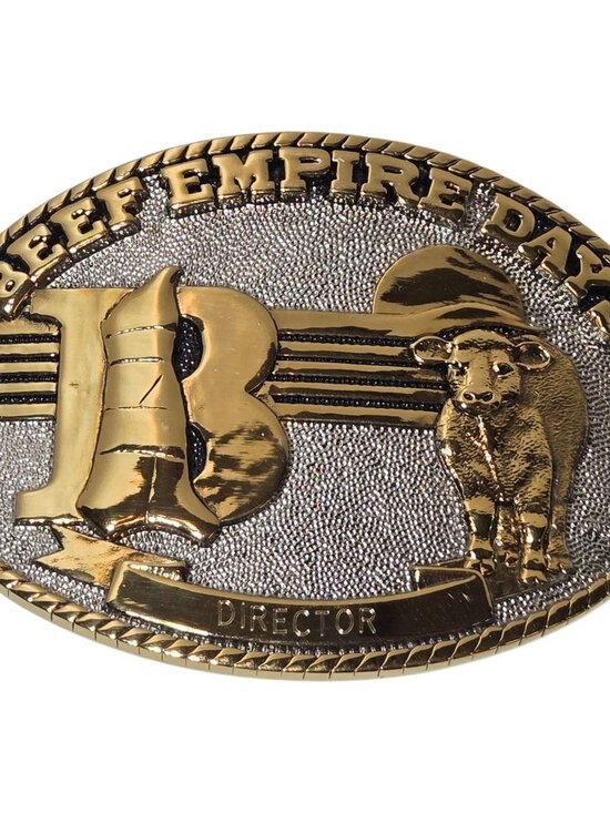Beef Empire Days Belt Buckle 1983 Director 24k Gold Plated Garden City Kansas - Picture 1 of 16